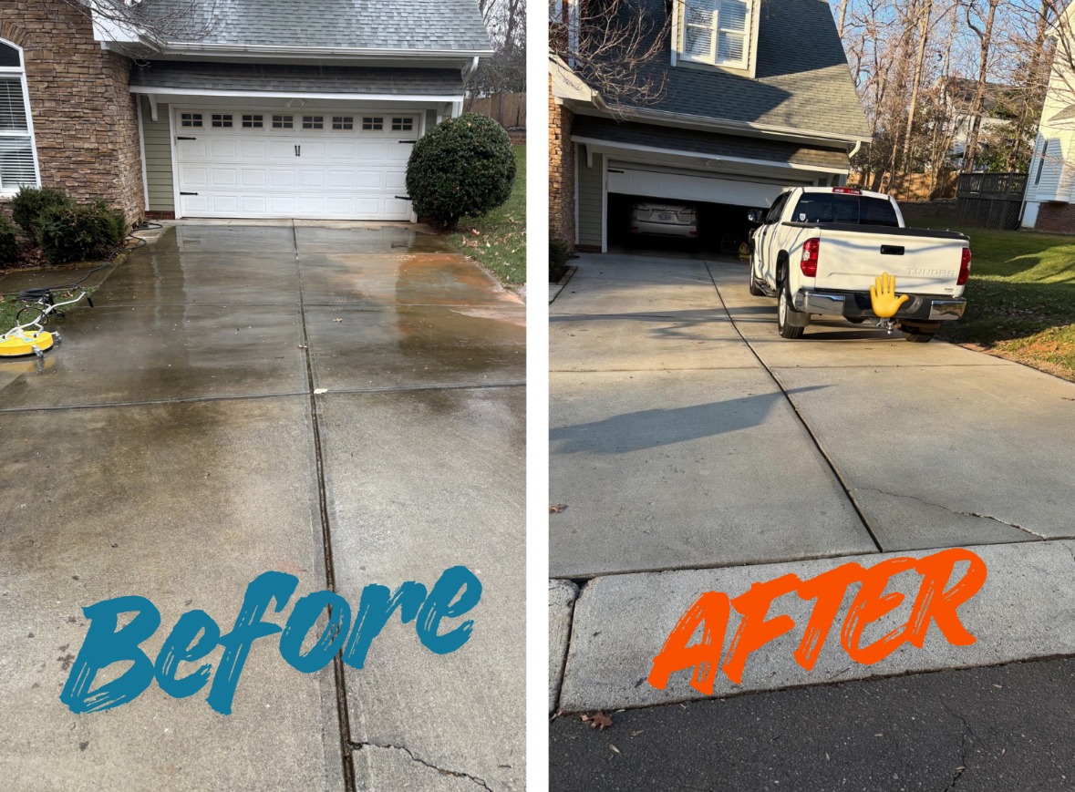 Before and after driveway pressure washing